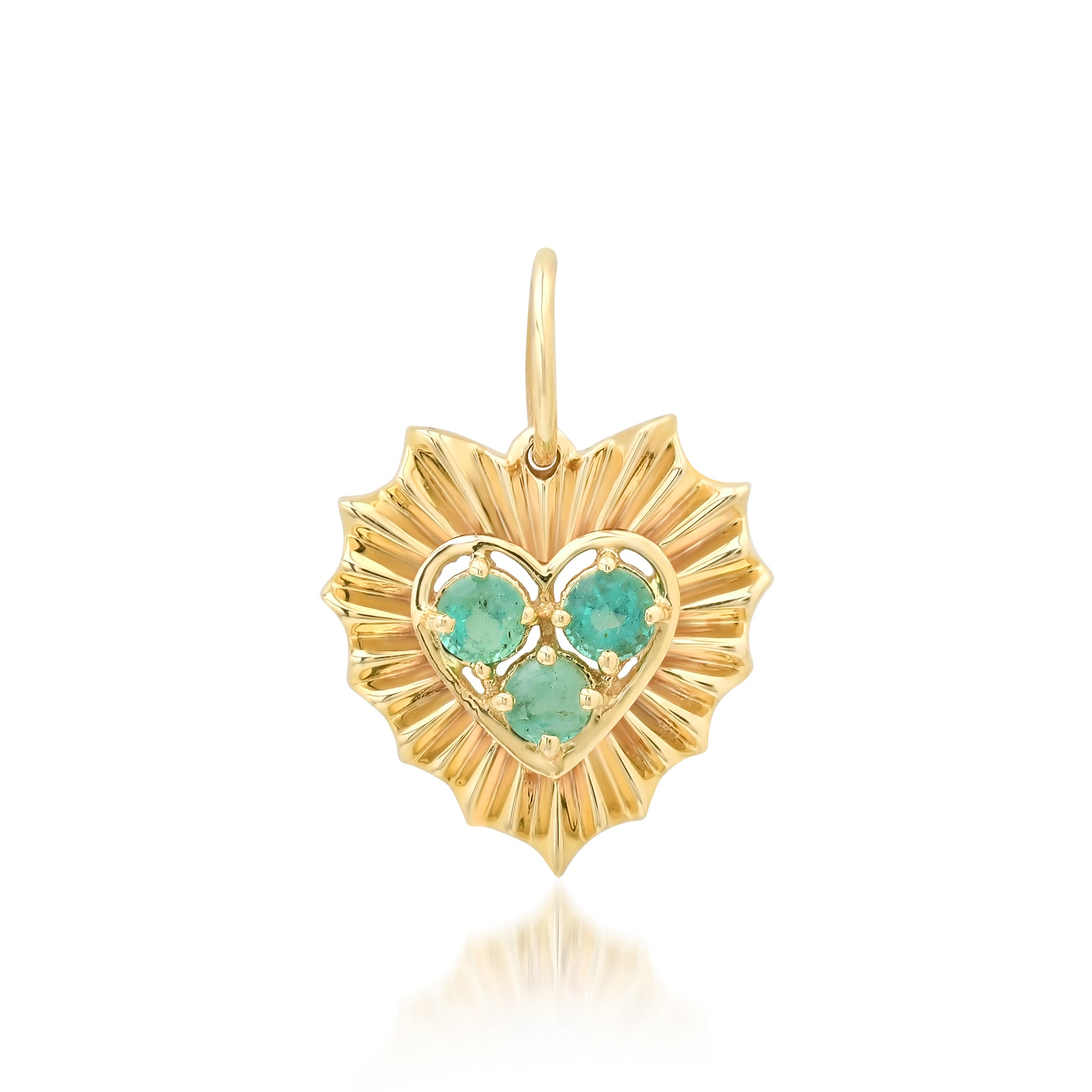 Small Fluted Heart Charm with Gemstone Cluster