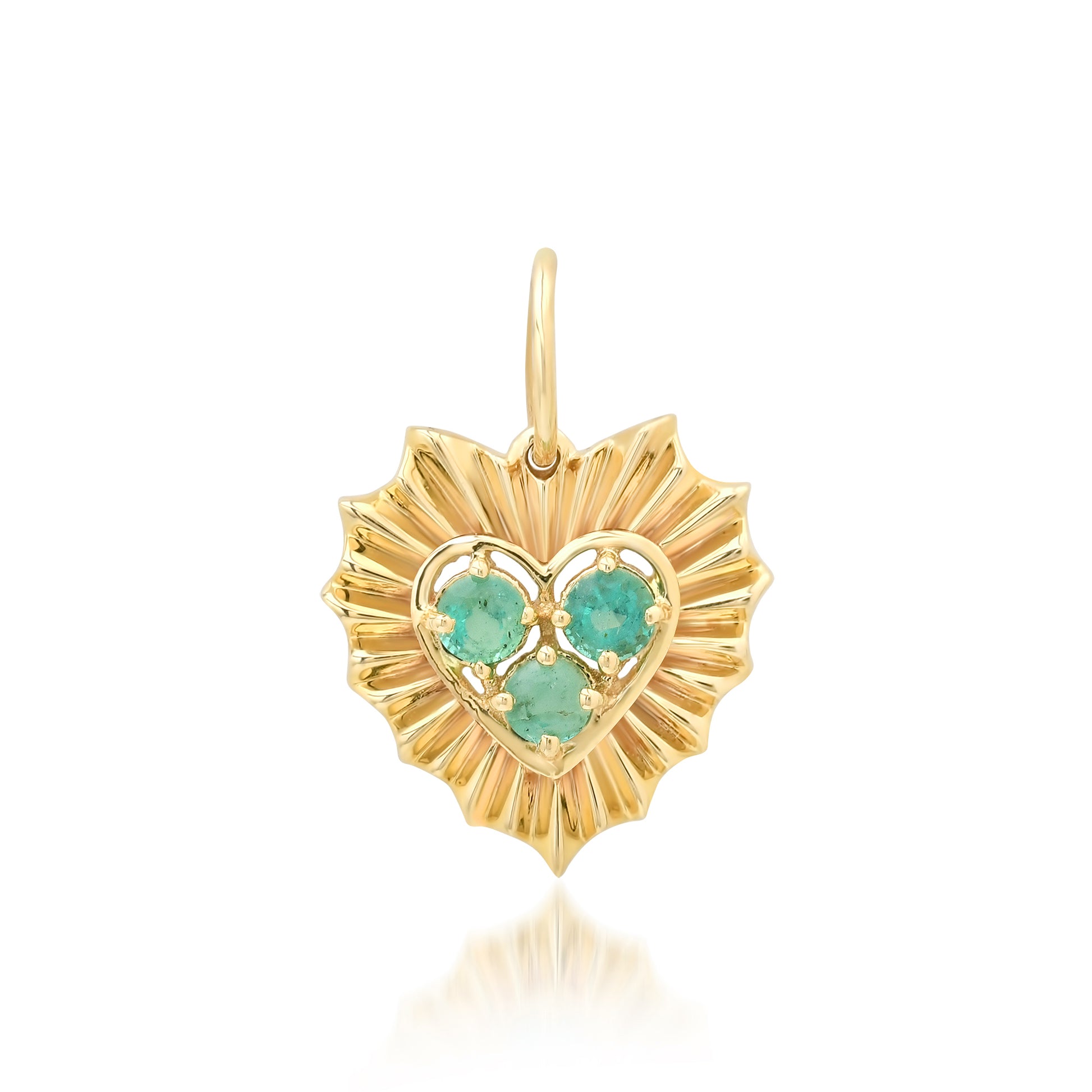Small Fluted Heart Charm with Gemstone Cluster