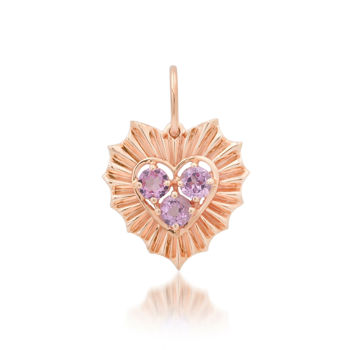 Small Fluted Heart Charm with Gemstone Cluster