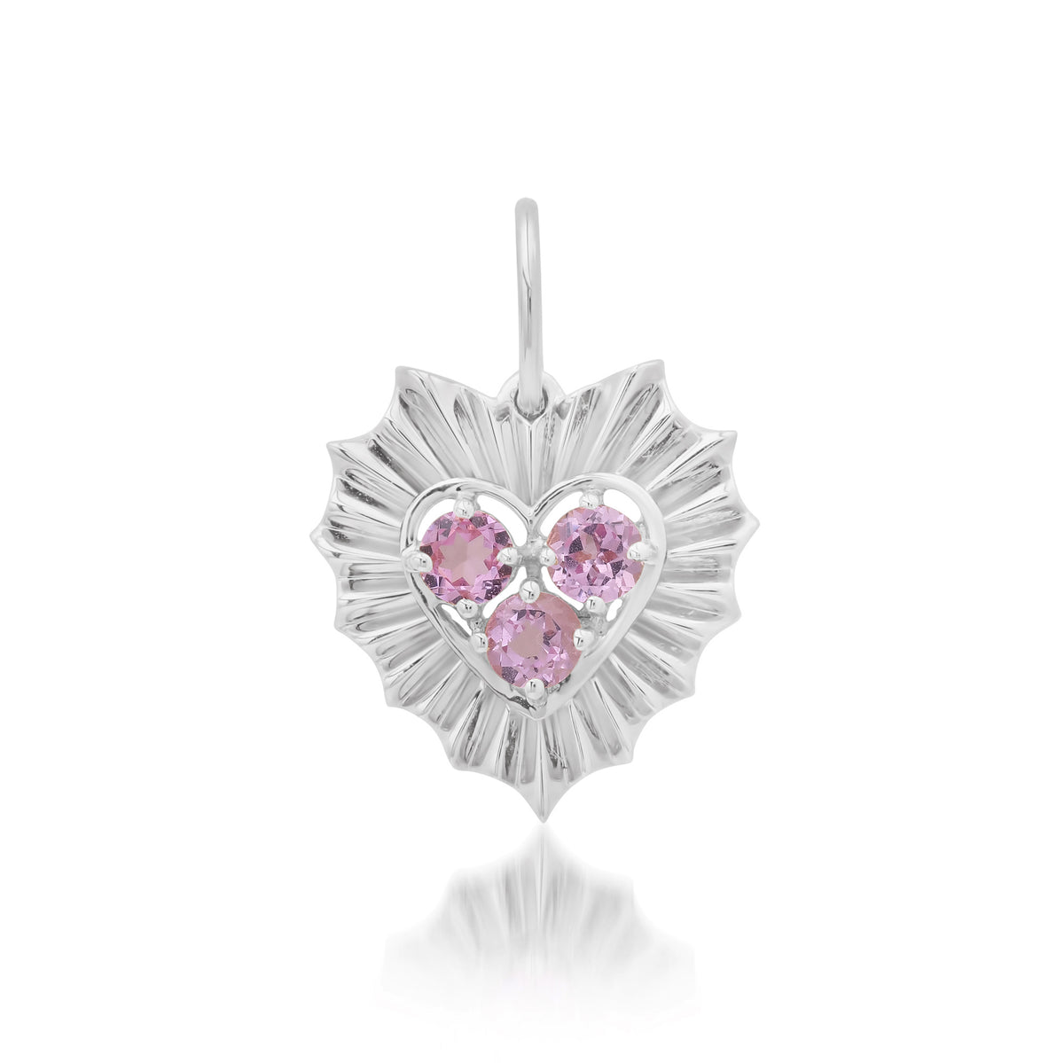 Small Fluted Heart Charm with Gemstone Cluster