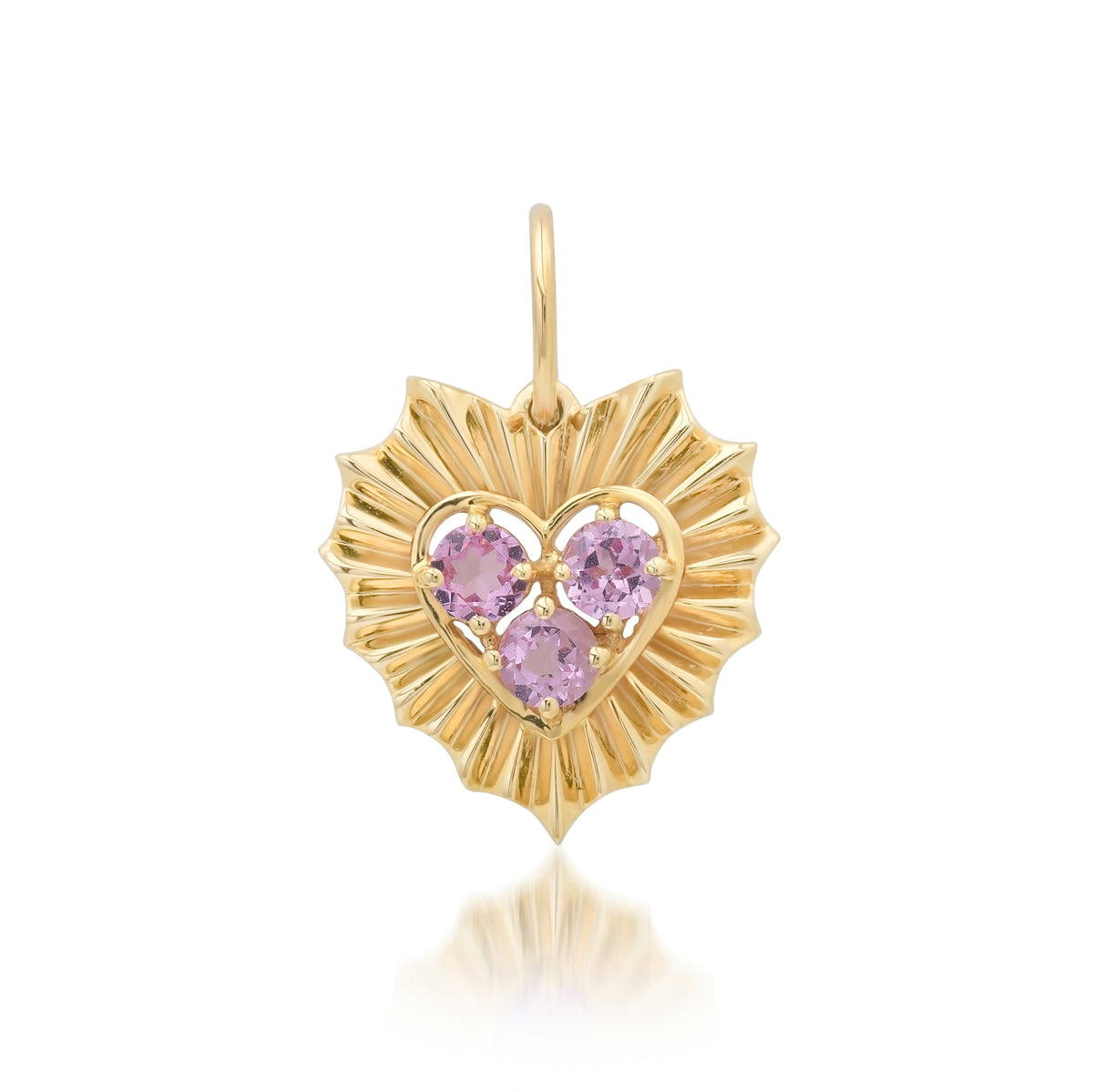 Small Fluted Heart Charm with Gemstone Cluster