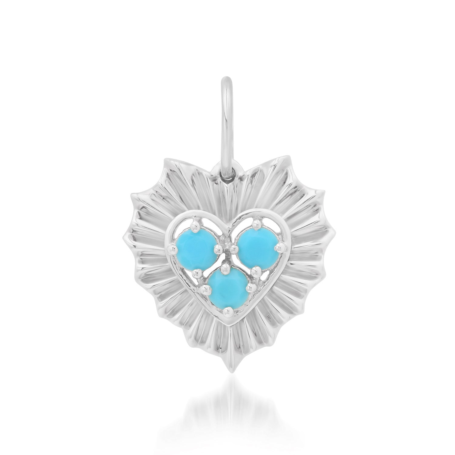 Small Fluted Heart Charm with Gemstone Cluster