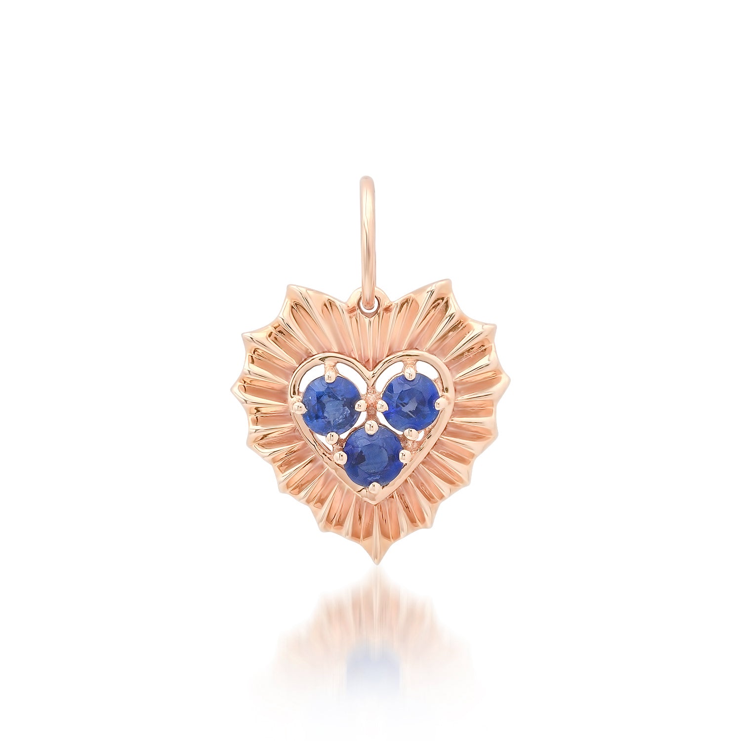Small Fluted Heart Charm with Gemstone Cluster
