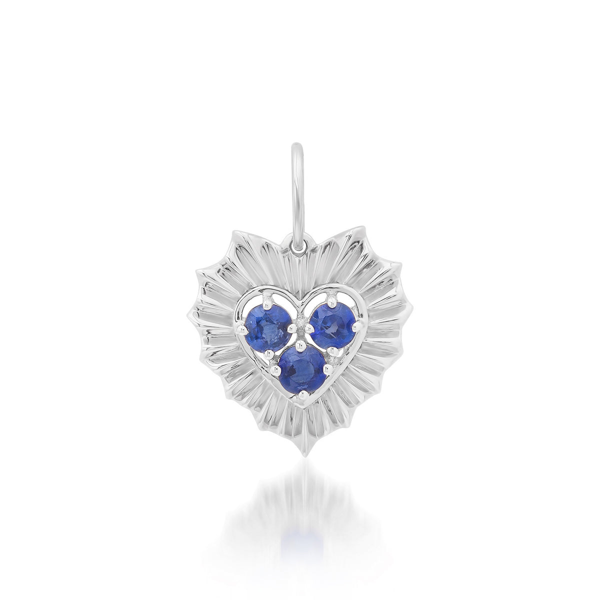 Small Fluted Heart Charm with Gemstone Cluster