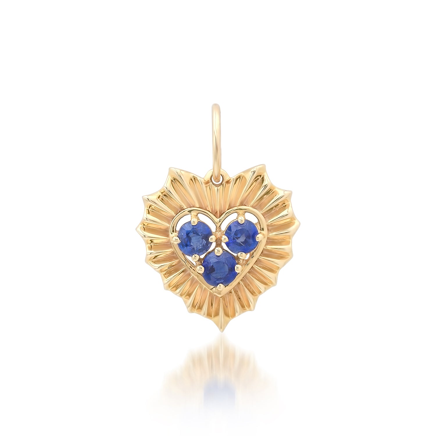 Small Fluted Heart Charm with Gemstone Cluster