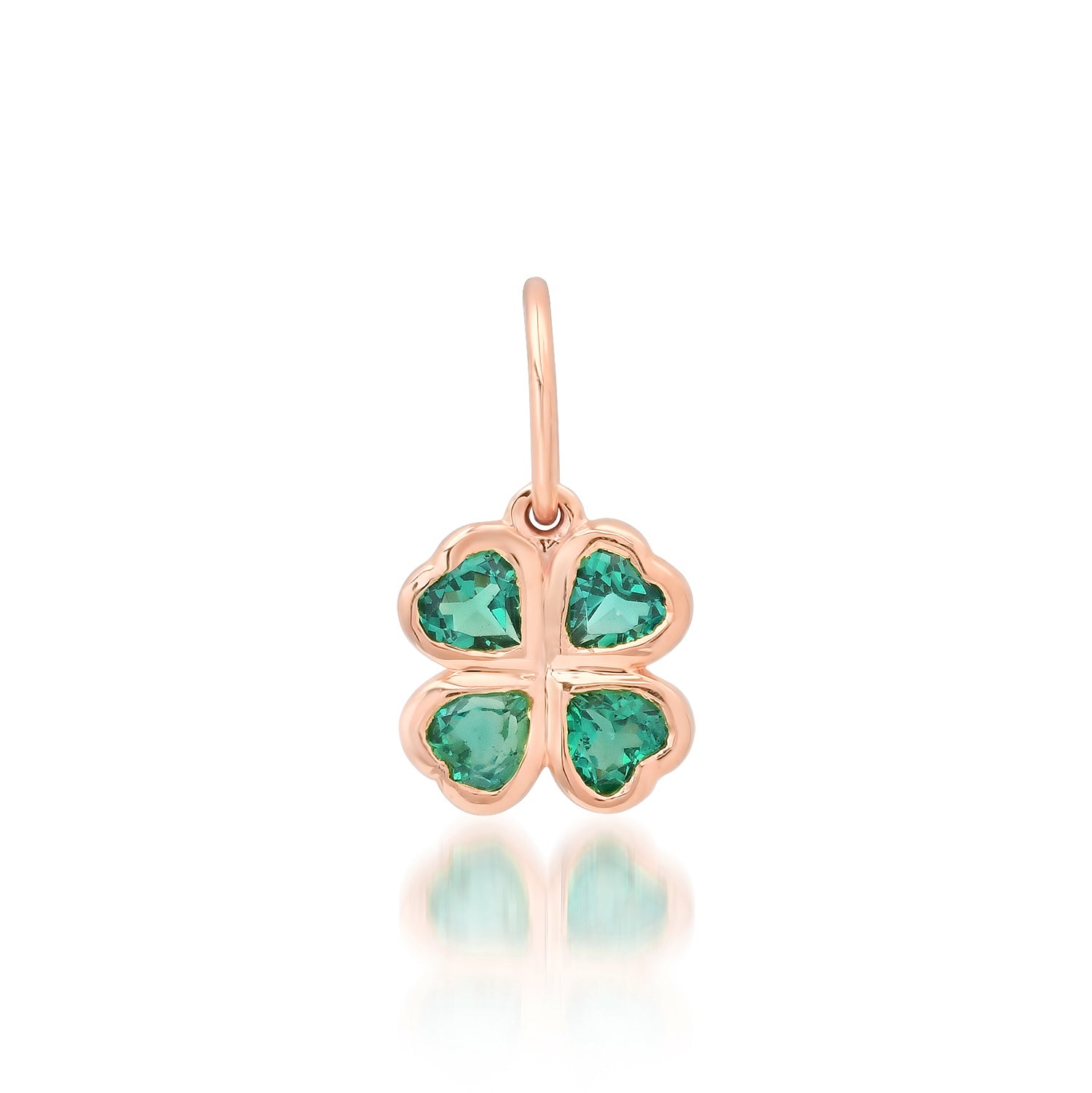 Petite Bezel Set Emerald Hearts Clover Charm