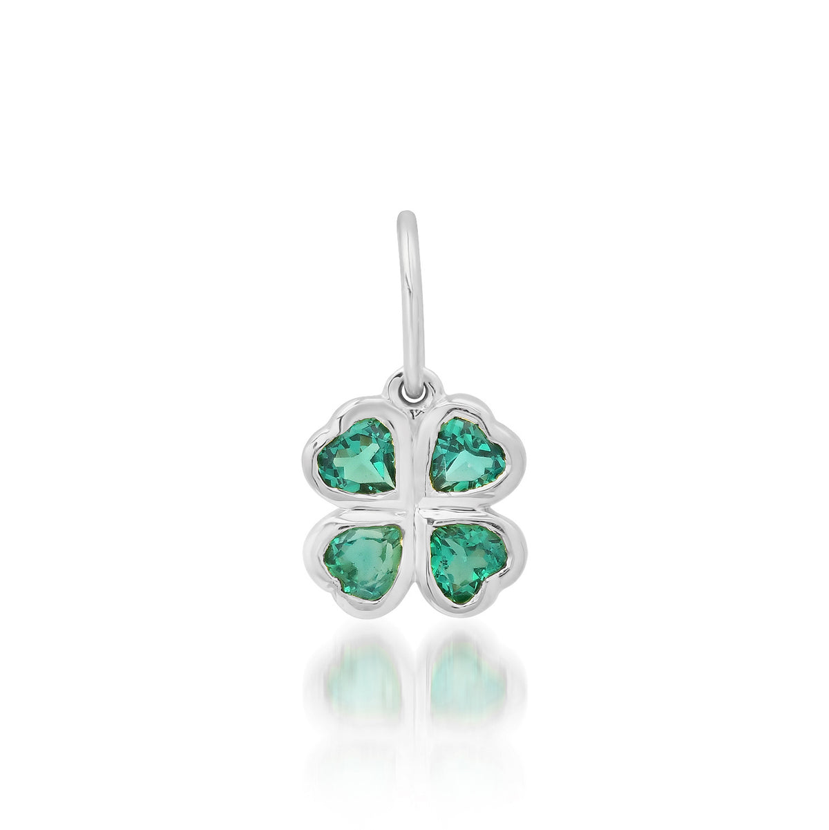 Petite Bezel Set Emerald Hearts Clover Charm
