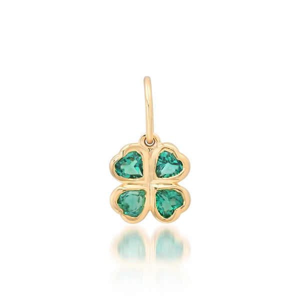 Petite Bezel Set Emerald Hearts Clover Charm