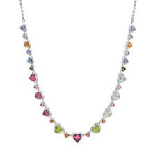 Graduated Bezel Set Mixed Gemstone Heart & Diamond Statement Necklace