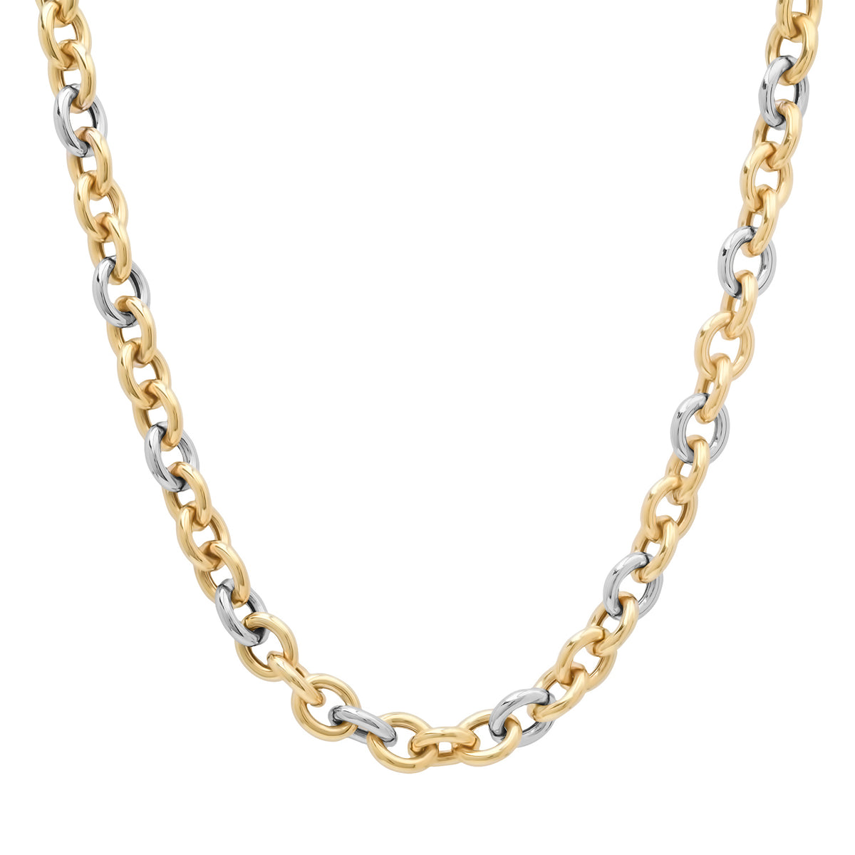 Two-Tone Bold Round Link Gold Chain Necklace