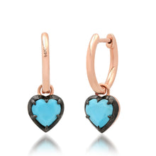 Gemstone Heart Drop Huggie Hoop Earrings with Black Rhodium