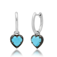 Gemstone Heart Drop Huggie Hoop Earrings with Black Rhodium