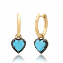 Gemstone Heart Drop Huggie Hoop Earrings with Black Rhodium