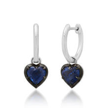 Gemstone Heart Drop Huggie Hoop Earrings with Black Rhodium