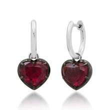 Gemstone Heart Drop Huggie Hoop Earrings with Black Rhodium