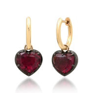 Gemstone Heart Drop Huggie Hoop Earrings with Black Rhodium - 14k yellow gold / rubelite