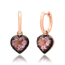 Gemstone Heart Drop Huggie Hoop Earrings with Black Rhodium