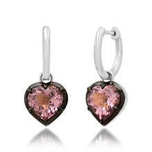 Gemstone Heart Drop Huggie Hoop Earrings with Black Rhodium