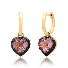 Gemstone Heart Drop Huggie Hoop Earrings with Black Rhodium