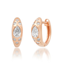 Diamond Pear Huggie Hoop Earrings with Scattered Diamonds