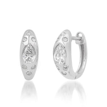 Diamond Pear Huggie Hoop Earrings with Scattered Diamonds