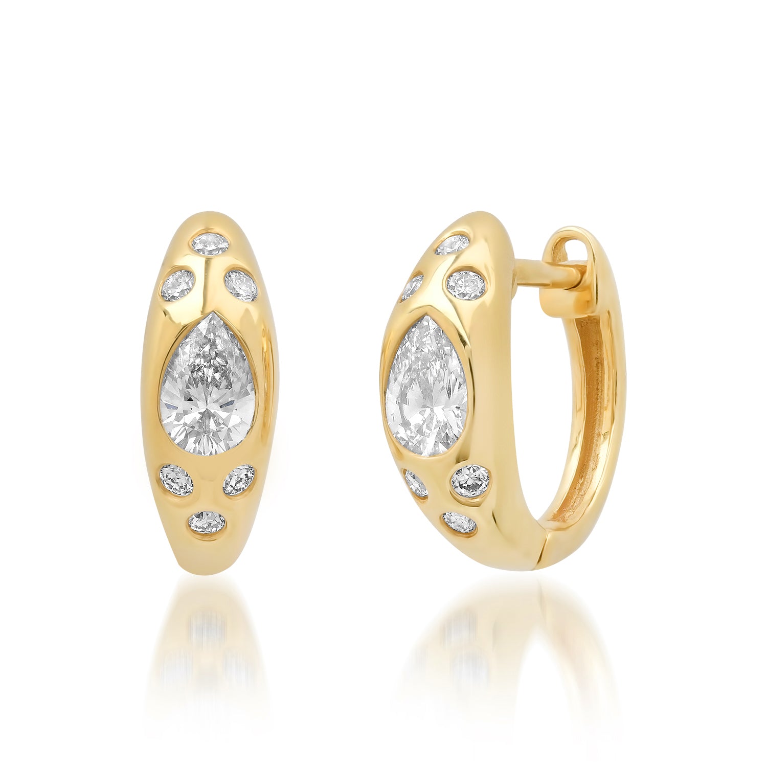 Diamond Pear Huggie Hoop Earrings with Scattered Diamonds