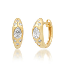 Diamond Pear Huggie Hoop Earrings with Scattered Diamonds