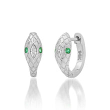Sleek Emerald & Diamond Snake Huggie Hoop Earrings