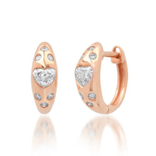 Diamond Heart Huggie Hoop Earrings with Scattered Diamonds