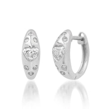 Diamond Heart Huggie Hoop Earrings with Scattered Diamonds