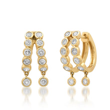 Bezel Set Diamond Split Huggie Hoop Earrings with Short Diamond Dangle