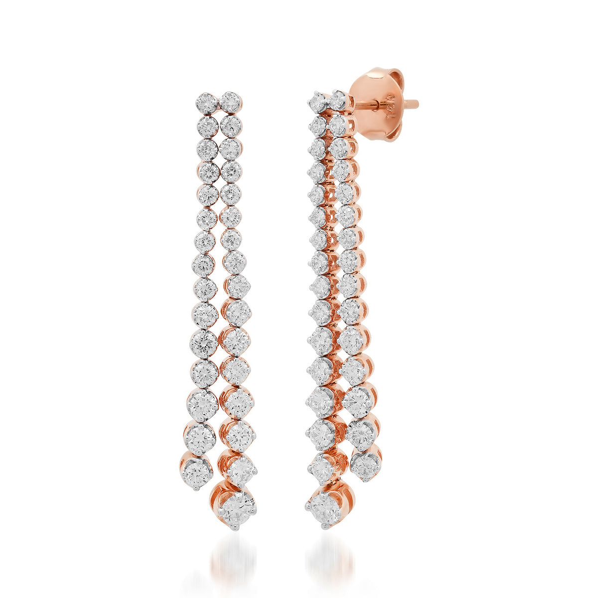 Split Double Diamond Graduated Drop Stud Earrings