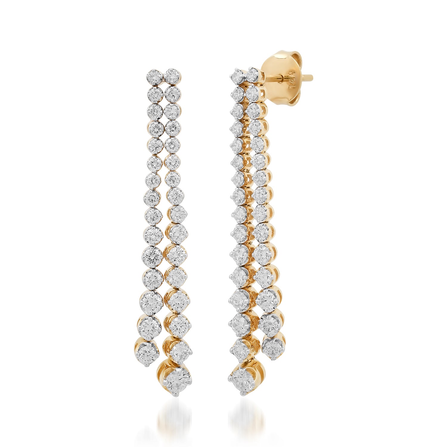 Split Double Diamond Graduated Drop Stud Earrings