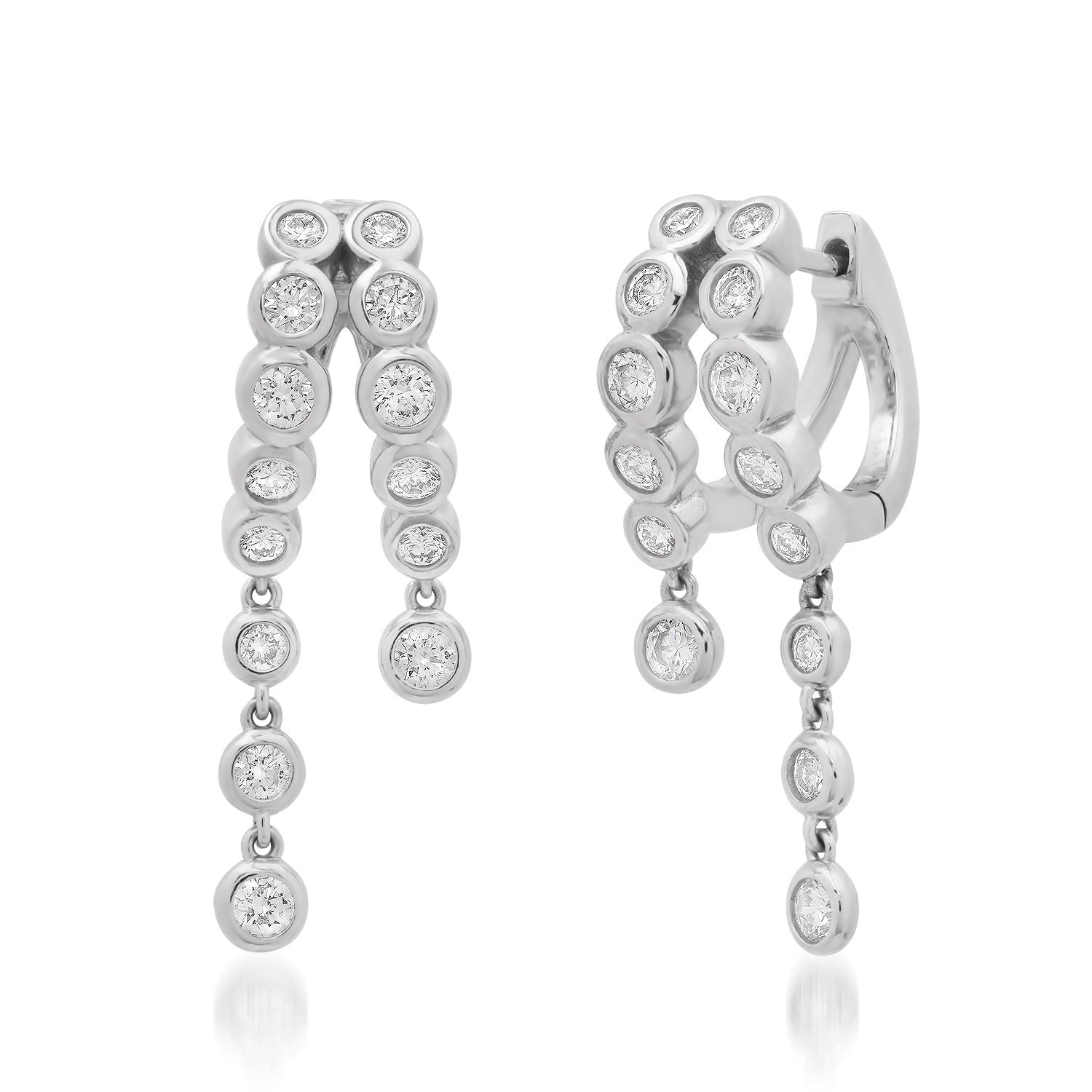 Bezel Set Diamond or Pink Sapphire Split Huggie Hoop Earrings with Long Dangle