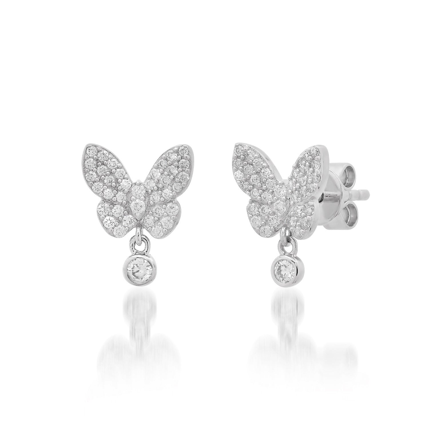 Dazzling Butterfly Stud Earrings with Diamond Dangles