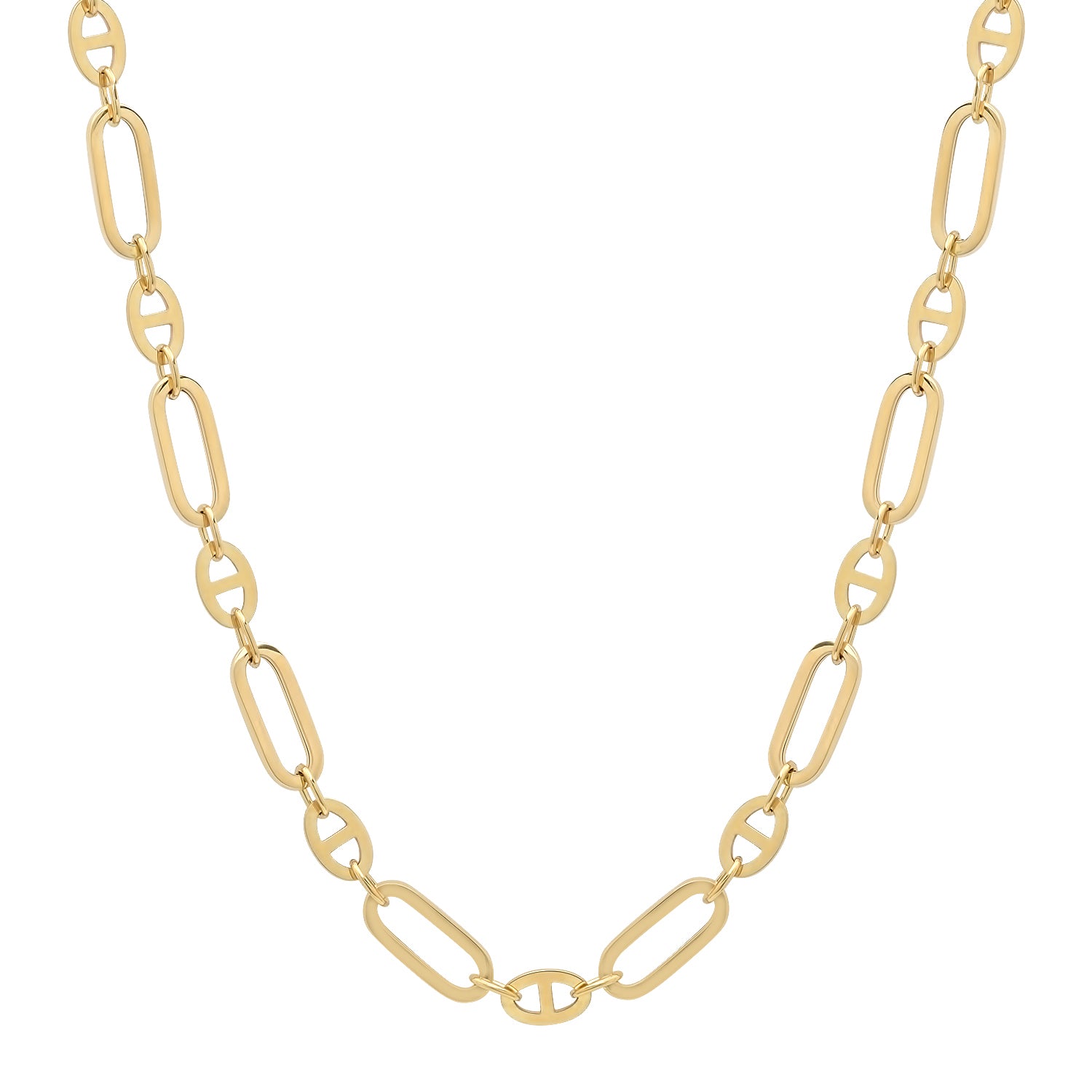 Flat Mariner & Long Link Gold Chain Necklace