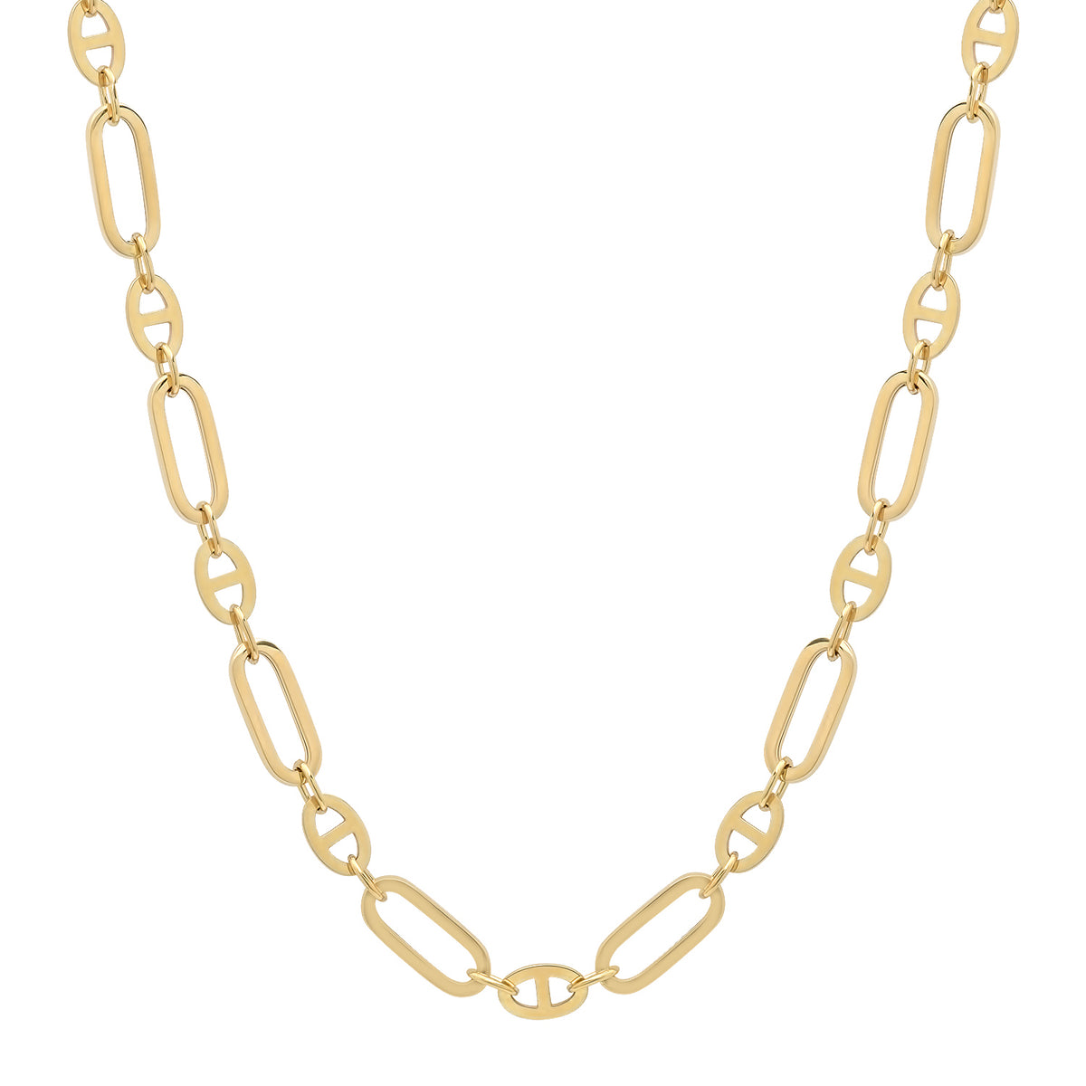 Flat Mariner & Long Link Gold Chain Necklace