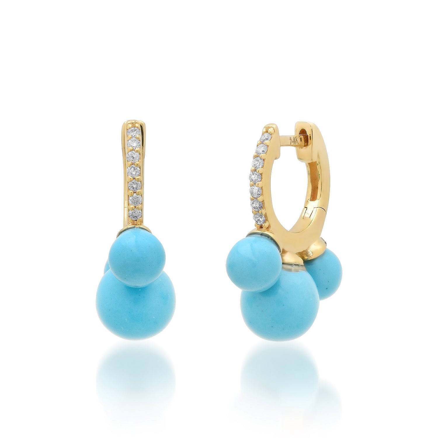 Pearl or Turquoise Trio & Pave Diamond Huggie Hoop Earrings