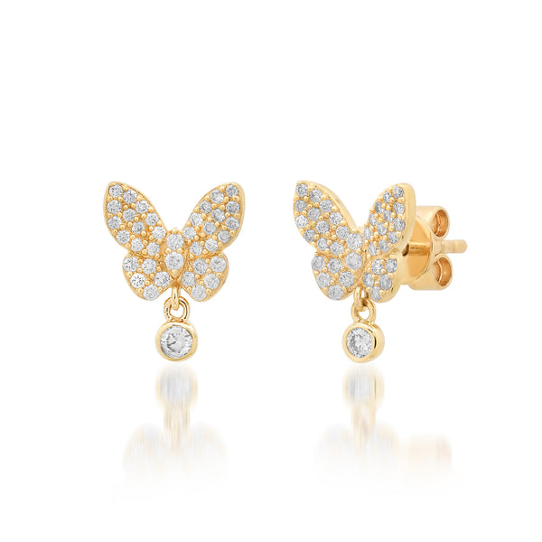 Dazzling Butterfly Stud Earrings with Diamond Dangles