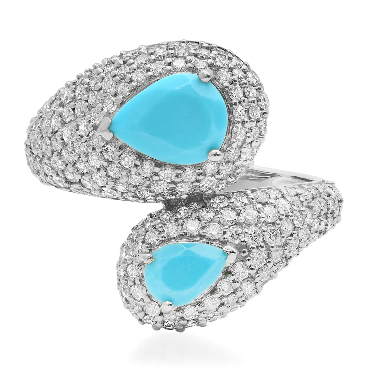 Turquoise & Full Sparkle Chubby Pave Diamond Bypass Ring