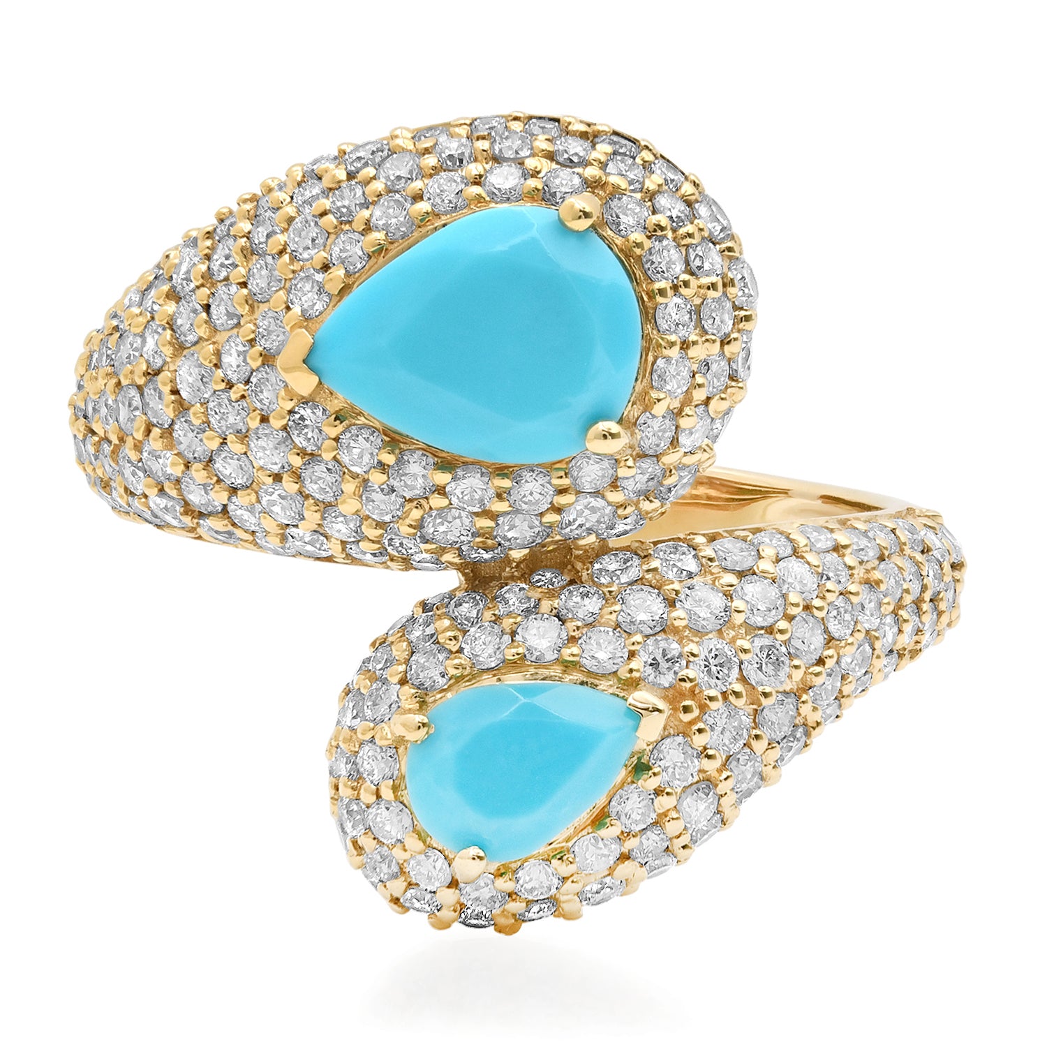 Turquoise & Full Sparkle Chubby Pave Diamond Bypass Ring
