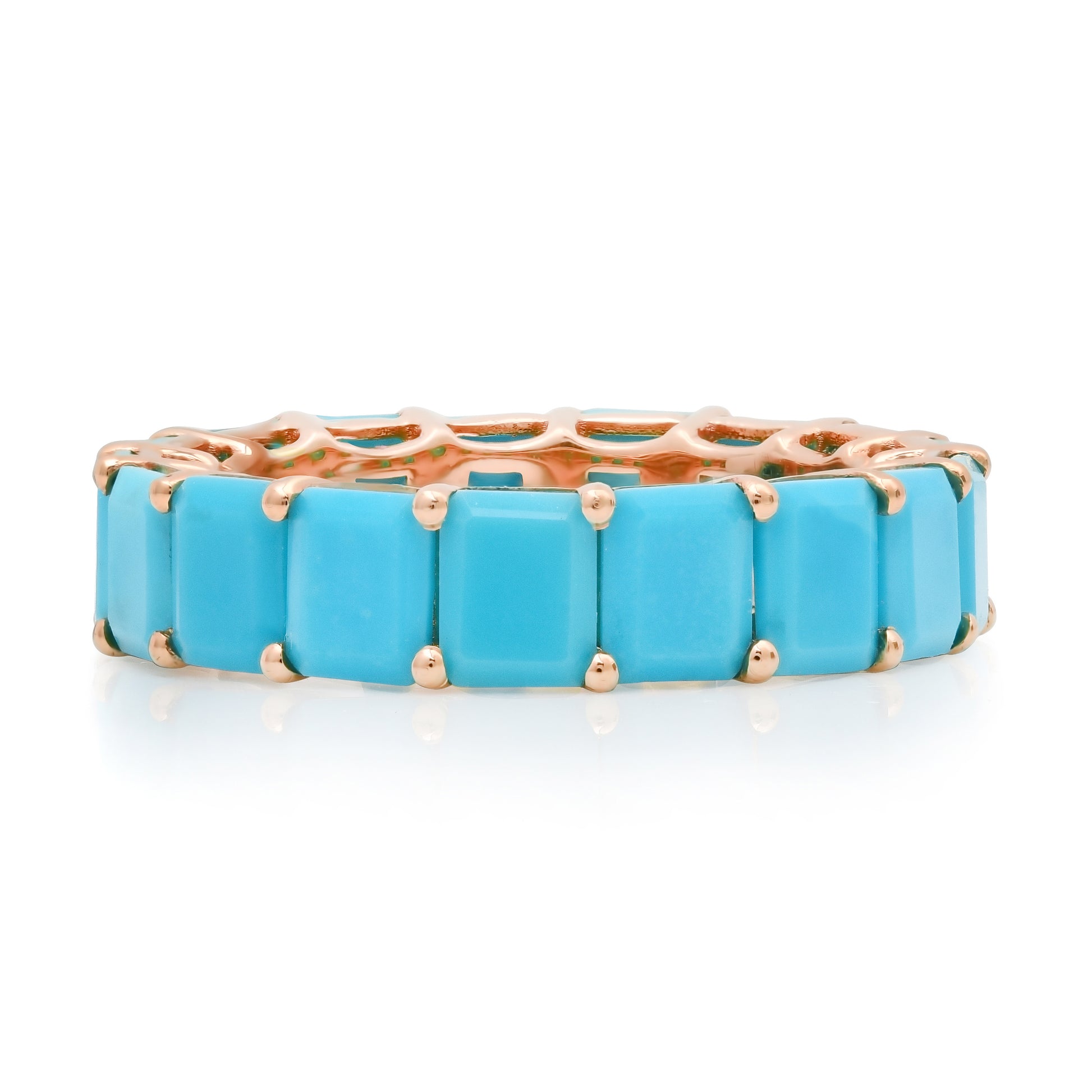 Emerald Cut Turquoise Eternity Band Ring