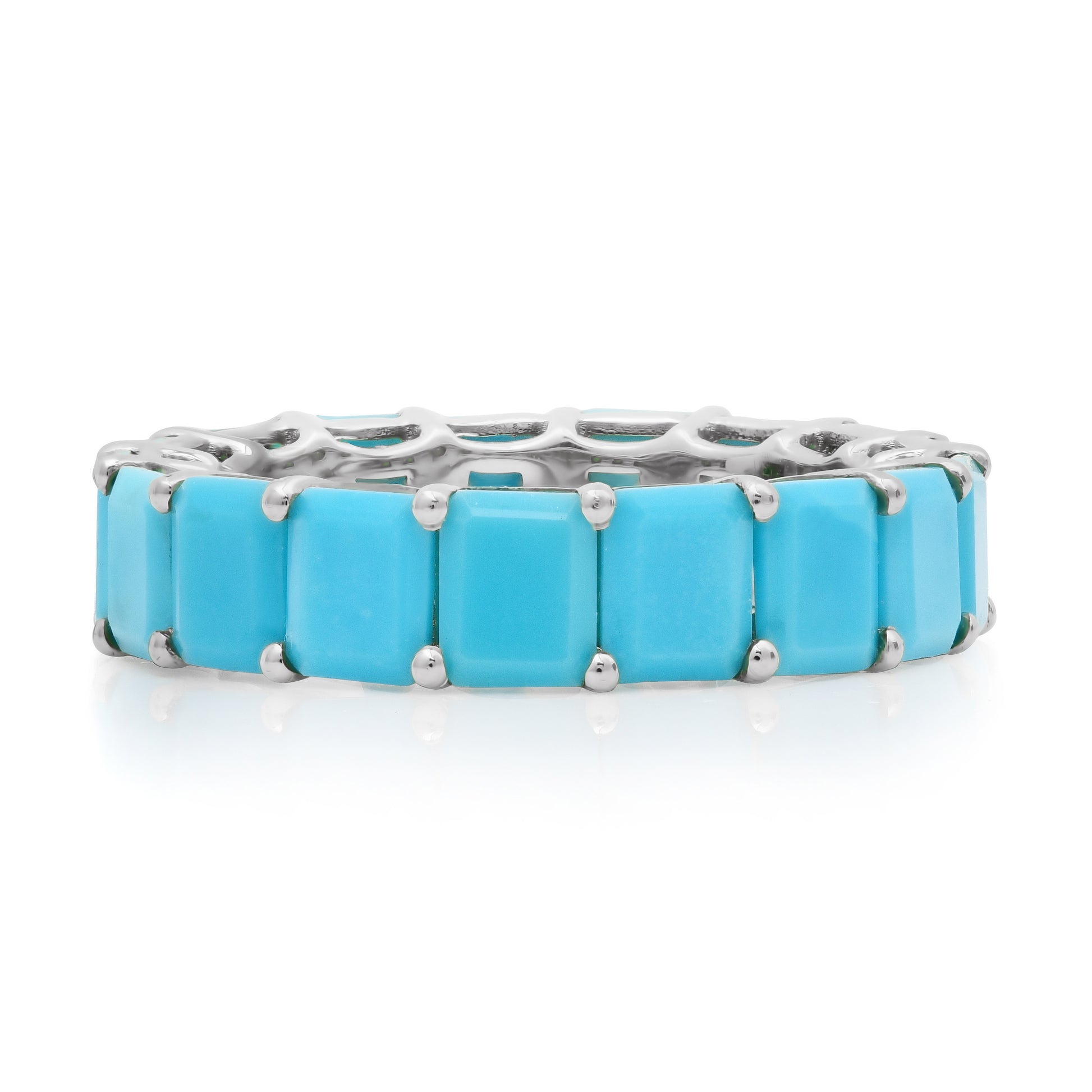 Emerald Cut Turquoise Eternity Band Ring