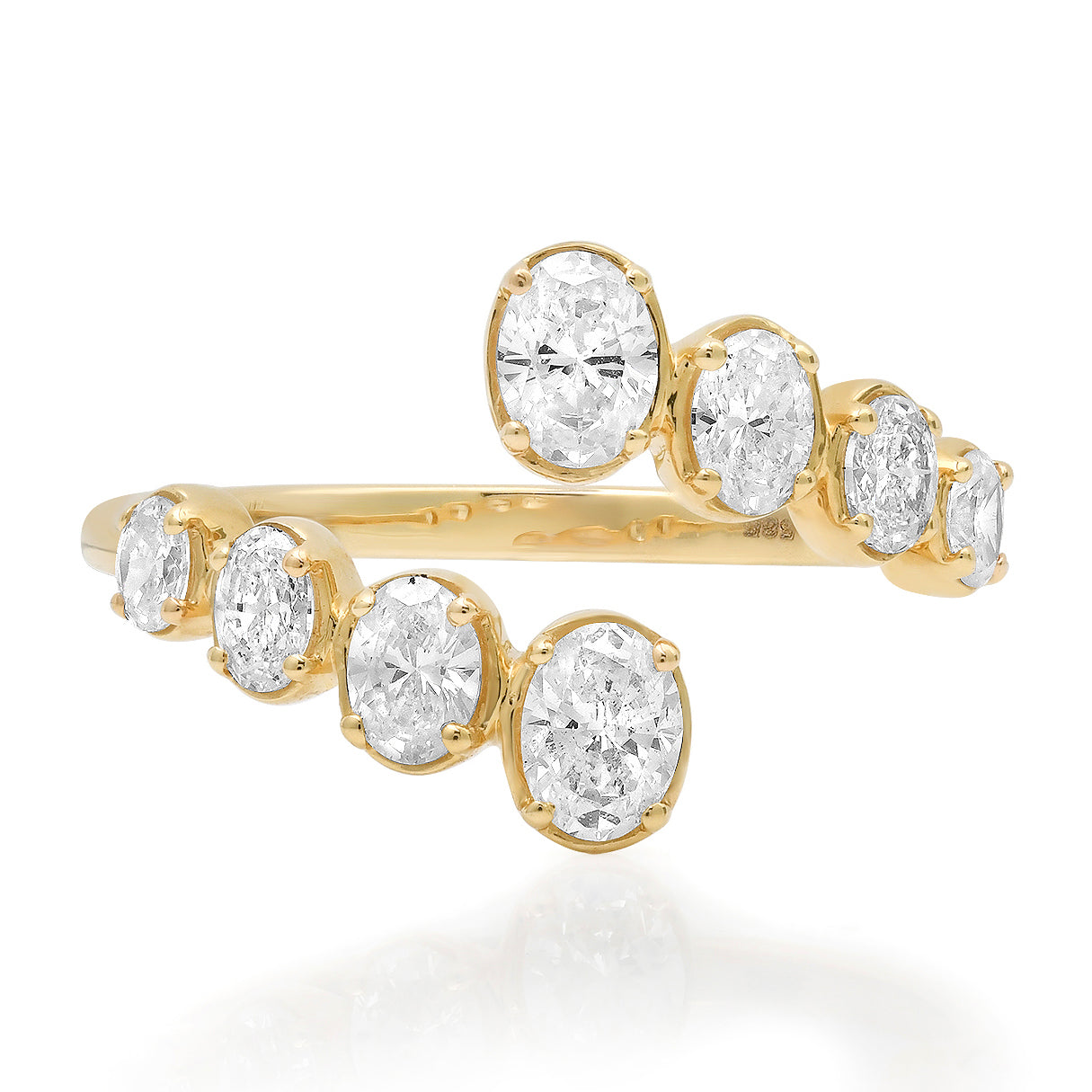 Graduated Bezel Set Oval Diamond Bypass Ring