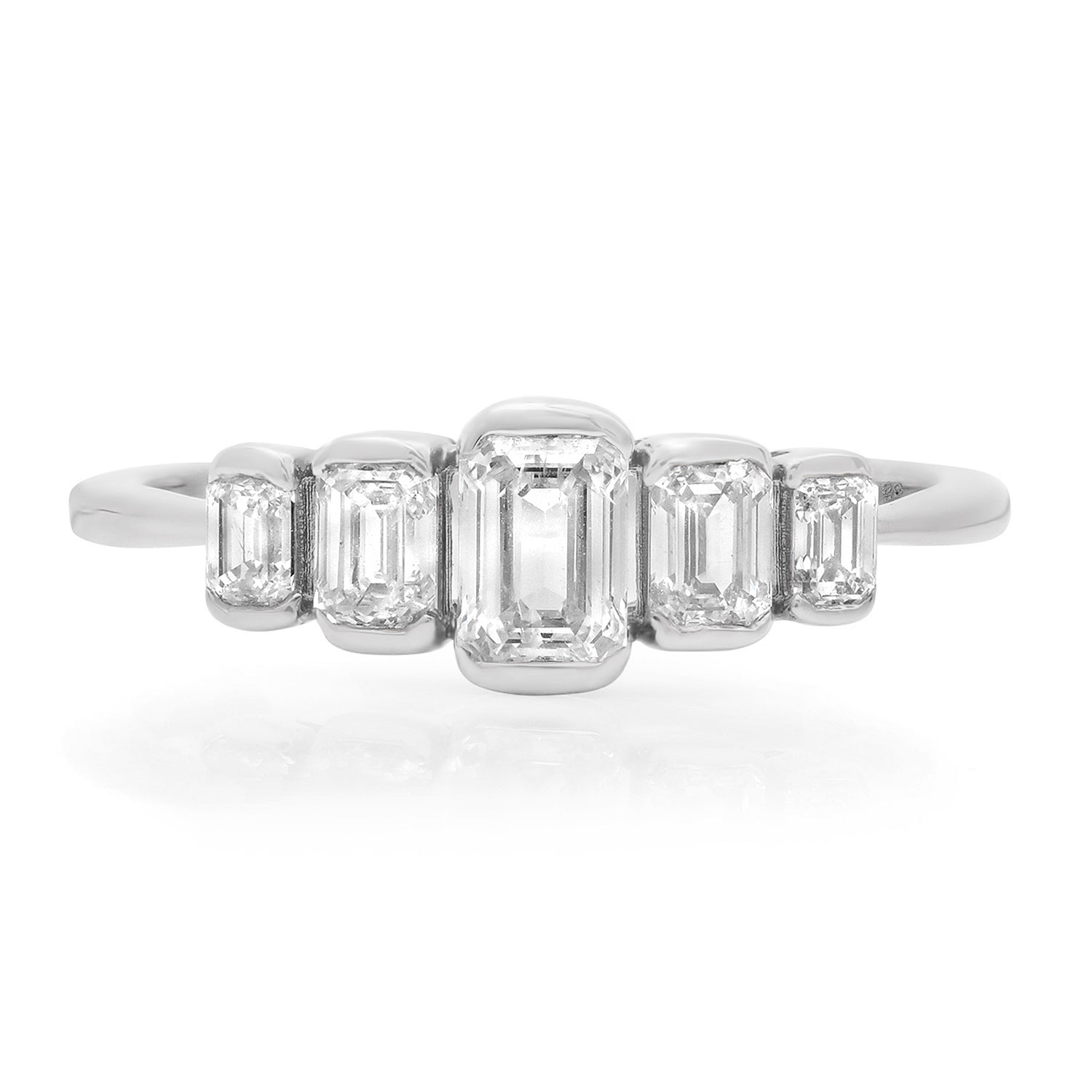 Half Bezel Graduated Emerald Cut Diamond Ring