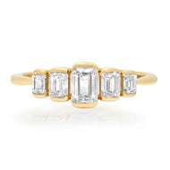 Half Bezel Graduated Emerald Cut Diamond Ring - 14k yellow gold / 4