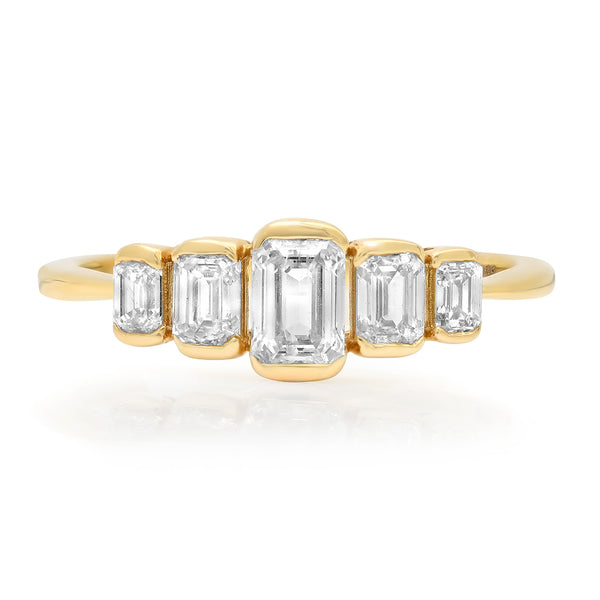 Half Bezel Graduated Emerald Cut Diamond Ring