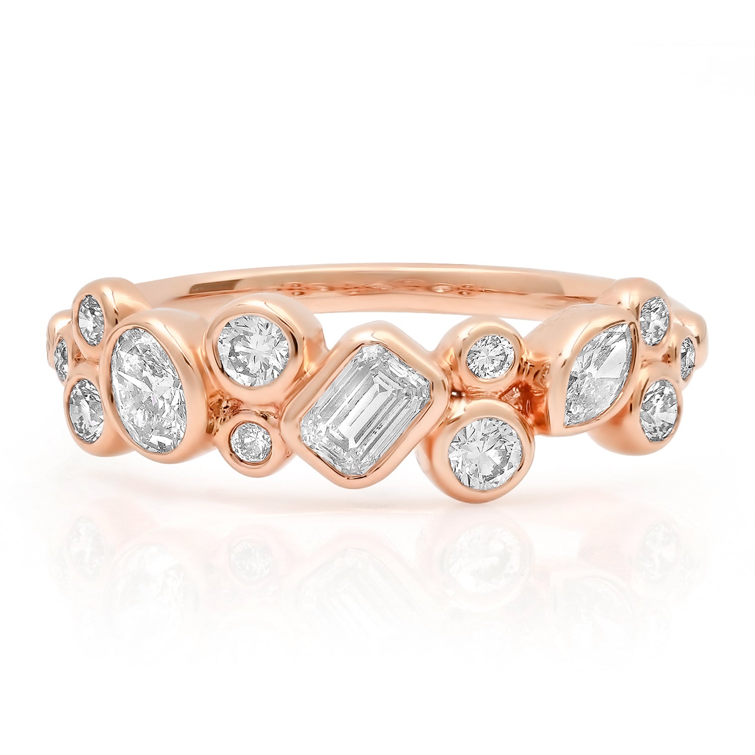 Mixed Shape Bezel Set Diamond Cluster Half Eternity Band