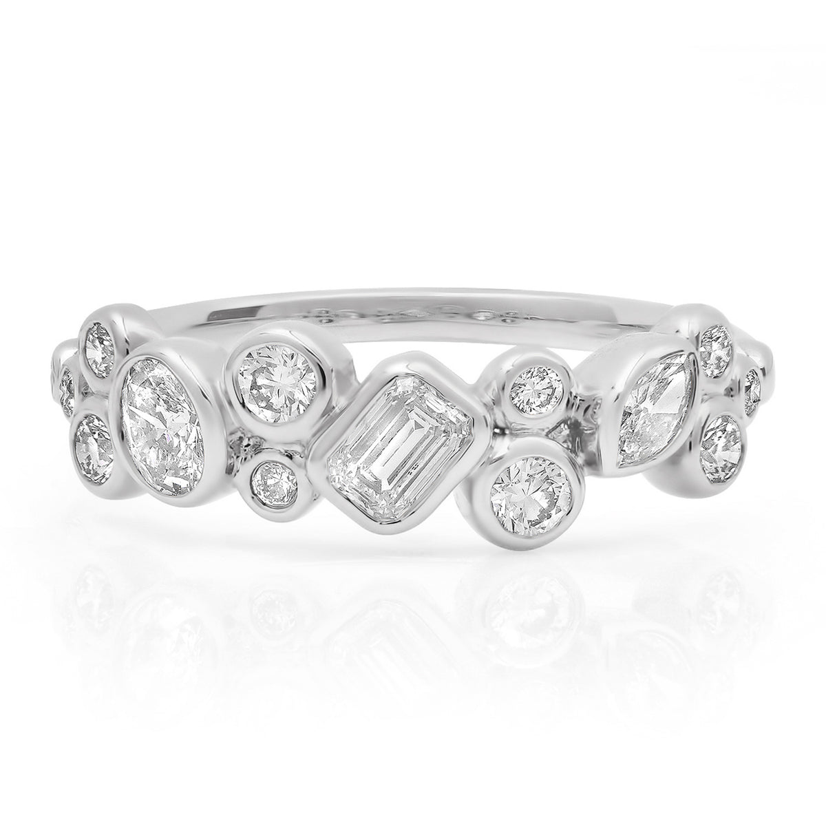 Mixed Shape Bezel Set Diamond Cluster Half Eternity Band