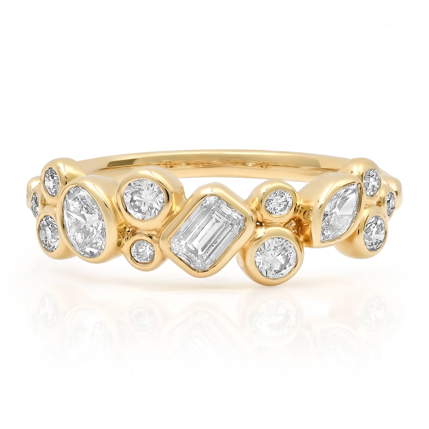 Mixed Shape Bezel Set Diamond Cluster Half Eternity Band